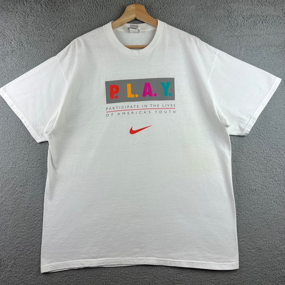 Vintage Nike PLAY Participate in the Lives of Americas Youth T-Shirt White Large